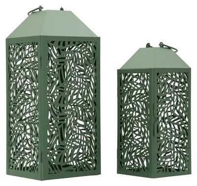 Produktbild von Set aus zwei Carving-Laternen aus Metall mit Blattausschnitten