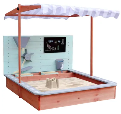 Produktbild von Sandkasten Holz Kinder Sandkiste mit Dach drehbares Sonnendach 360 120x120 cm mit Zubehör