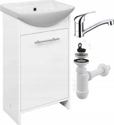 Image de Stamar | Armoire de salle de bains, avec lavabo, robinetterie et siphon, 45 cm