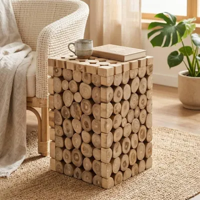 Produktbild von Beistelltisch NICO Teakholz nachhaltig Holztisch 45cm Nachttisch