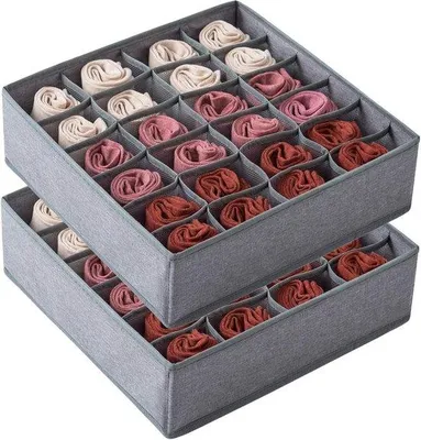 Produktbild von 2 Stoffelade-Organisatoren inkl. 24-fach-Opbergboxen für Unterwäsche, Socken, Strümpfe und Accessoires