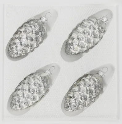 Produktbild von 4 tlg. Glas-Tannenzapfen Set in Ice Weiss Silber