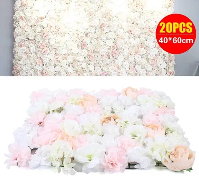 Image de 20 pièces mur de fleurs mur de roses artificielles fond pour le jardin de mariage décor floral DIY décoration 40*60cm couleur lotus