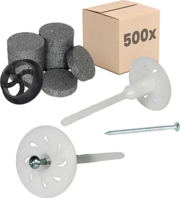 Produktbild von PROTEKTOR 500x Dämmstoff-Schraubdübel Set Ø8x180mm + Rondelle, Fräser & Stahlschraube, WDVS Dübel, Dämmstoffdübel zur Fassaden Dämmung, Langschaftdübel bei Wärmedämmung
