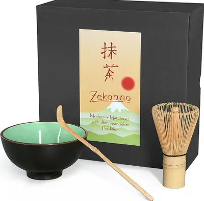 Produktbild von Matcha Set / Matchaset / Matcha Schale 250ml moosgrün mit Besen/Löffel in Geschenkbox