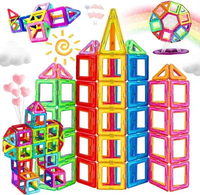 Produktbild von Magnetische Bausteine 120 Teile Magnetspielzeug Kinder Lernspielzeug Magneten Spielzeug Geschenk für Junge Mädchen Bauklötze