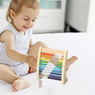 Produktbild von Pädagogischer Abakus als Zählspielzeug | Zählrahmen mit 10 Reihen aus Holz und Perlen | Zum Lernen von Addition und Subtraktion