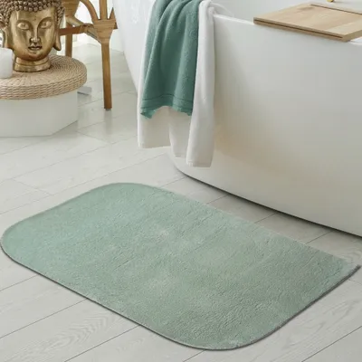Produktbild von Waschbarer Designer Badezimmer Teppich – abgerundete Ecken – grün Größe - 80 x 120 cm