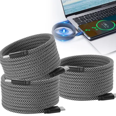 Produktbild von 3er-Set USB-C Ladekabel 100W, 2m: Magnetische Aufrollfunktion, schnell & knotenfrei – zuverlässig für Samsung, Xiaomi, iPad, iPhone, Notebooks uvm.