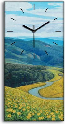 Produktbild von Wanduhr Bürouhr Leinwand Bild 30x60 Malerei Blumen Berge Bäume Landschaft Kunst - schwarze Hände