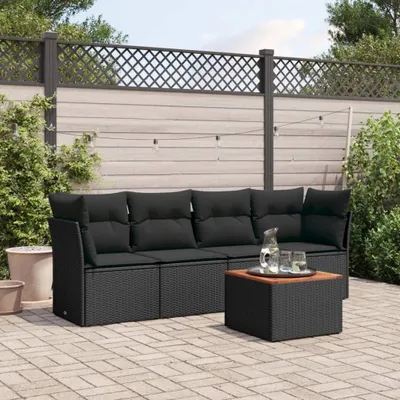 Produktbild von 5-tlg. Garten-Sofagarnitur - mit Kissen Schwarz Poly Rattan - Gartenmöbelset 3255803