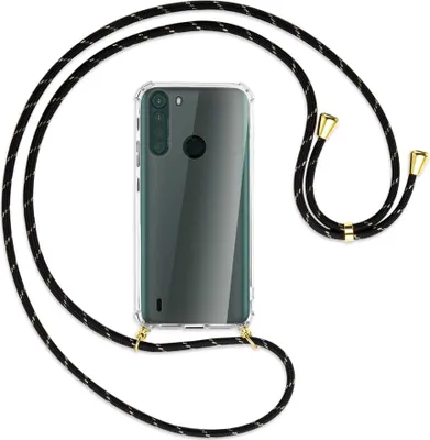 Produktbild von Handykette Backcover-Schutzhülle mit Band (Metall goldfarben) für Motorola One Fusion - schwarz/gold
