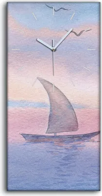 Produktbild von Wandkunst Leinwand Bild Uhr Geräuschlos 30x60 Aquarelle Kunst Boot Meer - weiße Hände