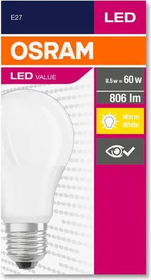 Produktbild von Osram Value Classic A, 8,5 W, 60 W, E27, 806 lm, 10000 h, Warmweiß
