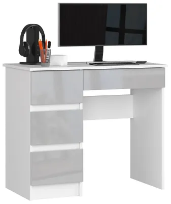Image de Bureau compact A-7 en blanc et finition métallique brillante avec rangement et design épuré