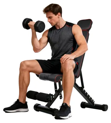 Obrázek produktu pro Bench na posilování, s nastavitelnými polohami, ocelová konstrukce, nosnost až 600 lbs, skládací design, multifunkční využití