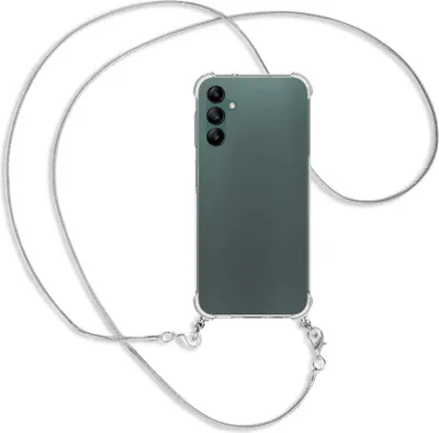 Produktbild von Handykette Backcover-Schutzhülle mit Band (Metall silberfarben) für Samsung Galaxy A14 5G - silberfarbene Snake-Kette