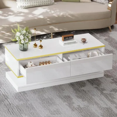 Produktbild von Couchtisch,Sofatisch mit 2 Schubladen, einzigartiger Wohnzimmertisch,kaffeetisch,Beistelltisch 100*50*38cm