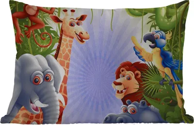 Produktbild von MuchoWow® Outdoor Kissen - Dschungel - Jungen - Mädchen - Baby - Elefant - Löwe - Giraffe - 50x30 cm - Wetterfest - Lounge Kissen - Sofa kissen - Wohnzimmer Dekoration