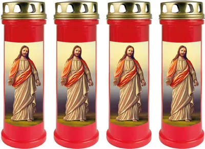 Image de Bougie funéraire - Lot de 4 - Rouge 100h ( Couvercle doré ) - Jésus