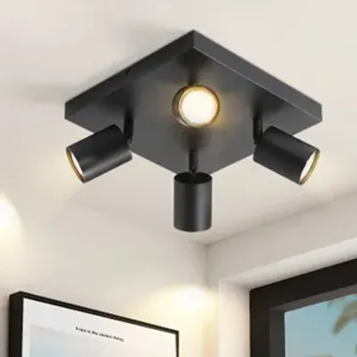 Zdjęcie produktu dla ZMH LED lampa sufitowa czarny reflektor sufitowy: GU10 lampa sufitowa 4 płomienie 330° obrotowy reflektor sufitowy industrialny nowoczesny do salonu sypialnia kuchnia korytarz