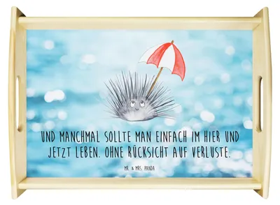 Produktbild von Mr. & Mrs. Panda Servier Tablett Seeigel - Oceanblue - Geschenk, Meer, getränketablett, Sofa, Lebe, Selbstliebe, Leben, holz, Selbstakzeptanz, Serviertablett, Achtsamkeit