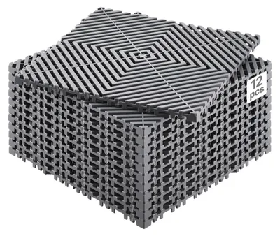 Produktbild von VEVOR Verbindungsdrainagematte, 30 cm x 30 cm modulare Verbindungsunterlage, 40 Stück Verbindungsdrainagematten, rutschfeste graue PP-DRAINAGEFLIESEN und DUSCHMATTE, für Garage, Garten, Küche und Außenbereich, Hellgrau-c, 12 Stück-a