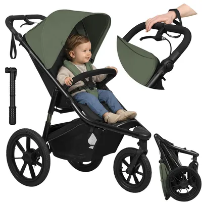 Produktbild von Lionelo Dreirad-Jogging-Kinderwagen AZURA von 6 Monaten bis 22 kg Verstellbare Rückenlehne in eine Liegeposition Vollständige Stoßdämpfung XXL-Verdeck