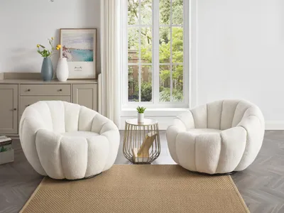 Produktbild von Drehsessel muschelförmig - Bouclé-Stoff - Weiß - COSSATO