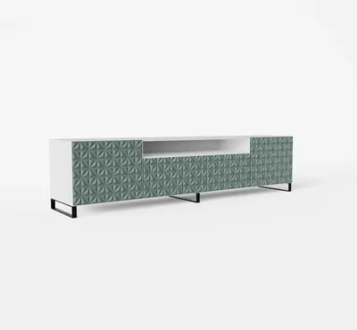 Produktbild von TV-Schrank CALI, Weiß + Grün, 200x53x41 cm, Push-to-Open, geriffelte Fronten