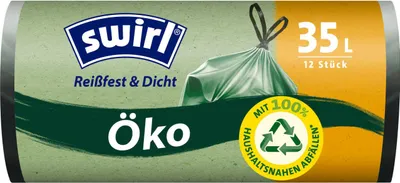 Produktbild von Swirl Abfallbeutel mit Griffen, 35L, 12 Stück - Premium Mülltüten für Haushalt & Büro