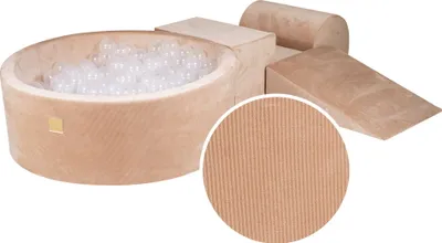 Immagine prodotto di MeowBaby® set da gioco in gommapiuma con vasca di palline 90x30cm/200 palline 7cm, set da gioco per un bambino, 4 elementi, cordoncino in velluto, sabbia, palline: Trasparente