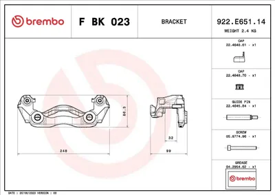 Image de BREMBO Kit de fixation d'étrier de frein essieu avant gauche/droite F BK 023 adapté pour MERCEDES-BENZ Sprinter 3,5 t fourgon (907, 910) SPRINTER 3 t fourgon