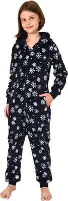 Produktbild von Mädchen Jumpsuit Overall Onesie Schlafanzug - Eiskristall Sterne Optik - 291 467 97 951 ; navy , 164