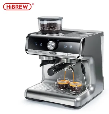 Produktbild von HiBREW Barista Pro H7 Siebträgermaschine, 20 Bar, integriertes Mahlwerk, Milchaufschäumer, inkl. Zubehörset, Silber