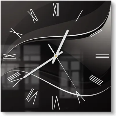 Produktbild von DEQORI Glasuhr 30x30 cm Römisch 'Dunkle Wellengrafik' Wanduhr Glas Uhr Design leise