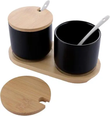 Produktbild von Keramische Voorraadbussen mit Holzdeckel, Schwarz
