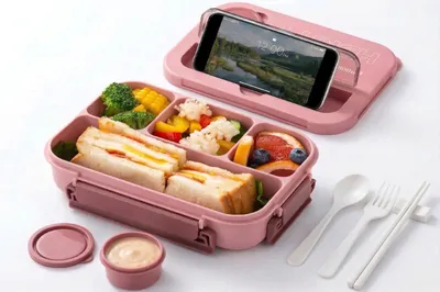 Produktbild von Brotdose mit Fächern 1300ml – Große Lunchbox Erwachsene & Kinder mit 4 Unterteilungen, Bento Box Mikrowellengeeignet, Jausenbox Vesperbox für Schule