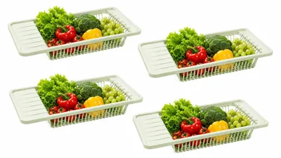 Produktbild von BAYLI 4er Set Abtropfsieb Hellgrün 45,5 x 21 x 8,5 cm Küchensieb Durchschlag Abtropfgestell Kunststoff Gemüsesieb Obstsieb Salatsieb Stapelbar Küchenhelfer