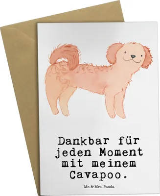 Produktbild von Mr. & Mrs. Panda Klappkarte Cavapoo Moment - Weiß - Geschenk, Grußkarte, hochzeitskarten, weihnachtskarten, glückwunschkarten, osterkarte, Glückwunschkarte, Cavoodle