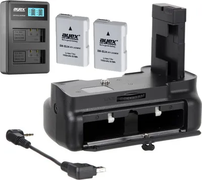 Produktbild von Batteriegriff Set für Nikon D5300 D3300 D3200 D3100 + 2x EN-EL14 Akku + USB Dual Ladegerät
