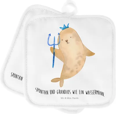 Produktbild von Mr. & Mrs. Panda 2er Set Topflappen  Sternzeichen Wassermann - Weiß - Geschenk, Meermann, Nix, Doppel, Ofenlappen, Geburtstag Februar, Januar, Meer, Topfuntersetzer