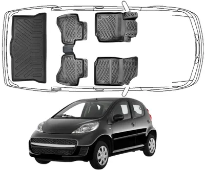 Produktbild von 3D Fußmatten & Kofferraumwanne Auto Set Kompatibel mit Peugeot 107 2005-2014