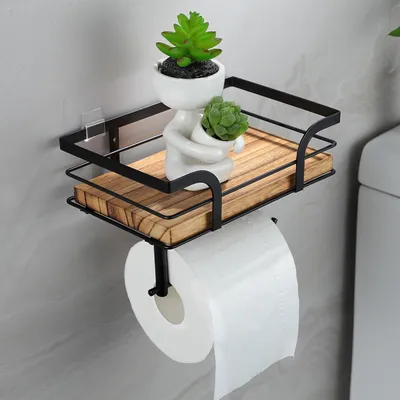 Produktbild von Toilettenpapierhalter Ohne Bohren 1 Stück, Holz Mit Metallrahmen, Für Bad Und Gästezimmer