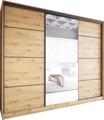 Produktbild von Schiebeschrank mit Spiegel und Schubladen NOBI D 250 artisan eiche Schlafzimmerschrank Garderobenschrank