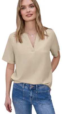 Productafbeelding van Street One korte blouse met omslagmanchetten, katoen, beige, maat 34