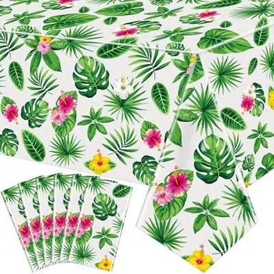 Immagine prodotto di Ultiluxe Tovaglia - Motivo foglie - Decorazione Tavolo - Impermeabile - Plastica - Tema tropicale - Verde/Bianco/Rosa - Misura 130 x 220 cm