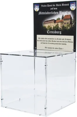 Produktbild von Große Spendenbox/Promotionbox mit Werbeeinschub