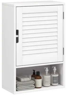 Produktbild von Badezimmerschrank Hängeschrank Wandschrank Badschrank mit 1 Tür, verstellbaren Ablagen 40 x 20 x 60 cm Weiß
