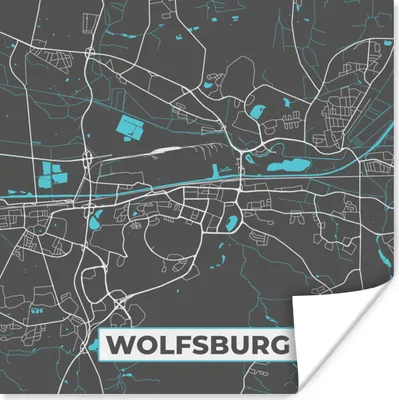 Produktbild von MuchoWow® Poster Blau - Deutschland - Karte - Stadtplan - Wolfsburg 75x75 cm - Wand Dekoration